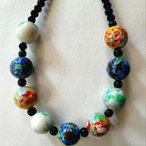 LADIES 21"MULTI HEMISPGLHERE CHARM BEADED BOHO NECKLACE